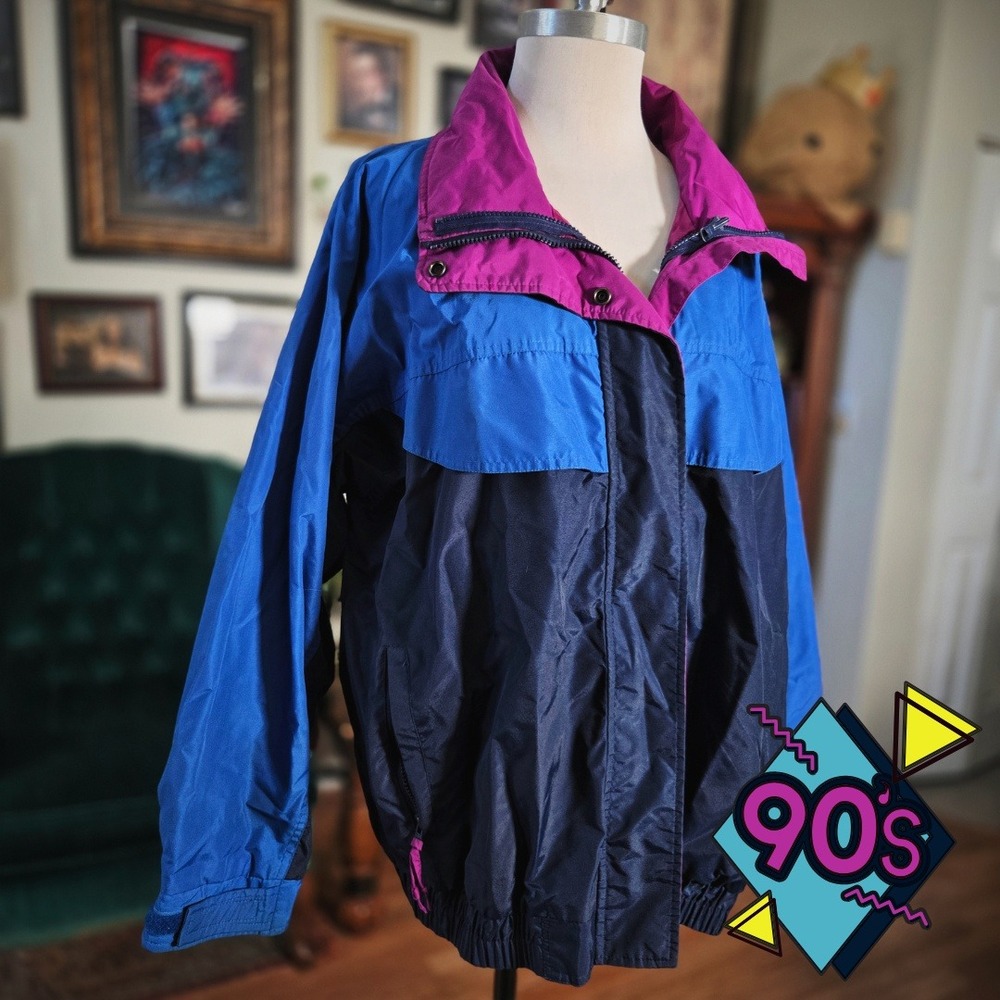 Vintage 90s Hunt Club‎ Colorblock Windbreaker Blue Purple Oversized Nylon